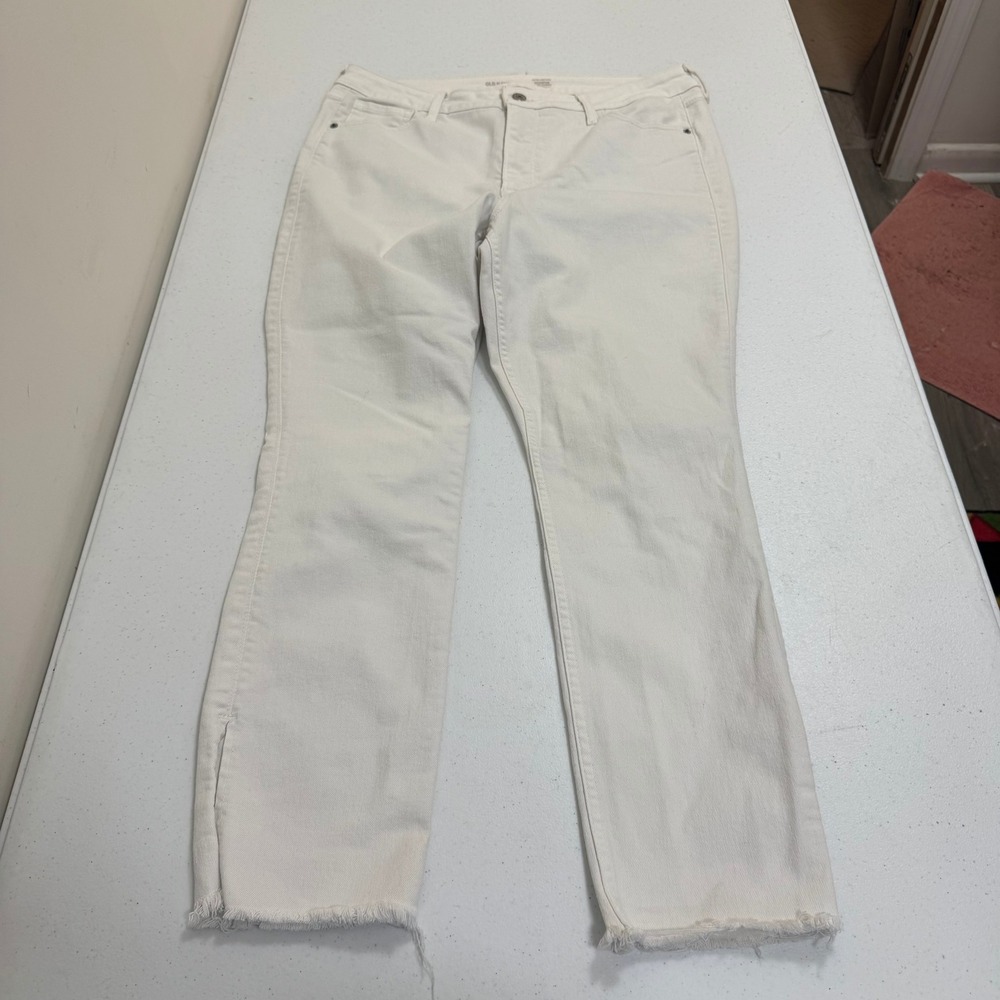 Old Navy Rockstar Super Skinny Jeans Womens 16 Extra High Rise White Raw Hem